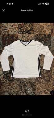 Adidas Vintage Y2K White Long Sleeve V-Neck Side Stripe Shirt Size M